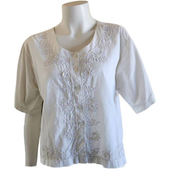 Raiment Fashions NY vintage womens S white floral 100% cotton relaxed blouse - Picture 3 of 8